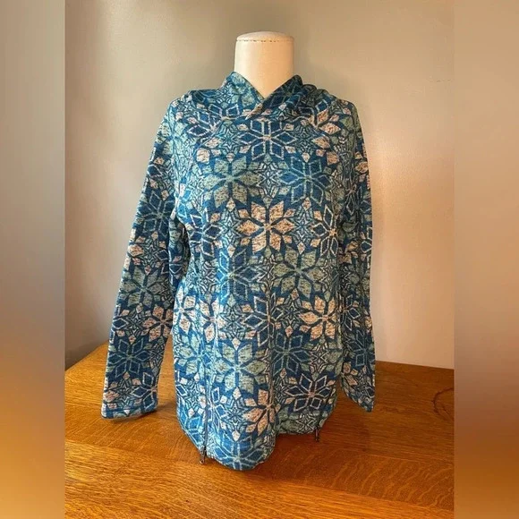 Talbots Snowflake Hooded Pullover Zipper Sweater Structures Pockets Size Small - Picture 2 of 14